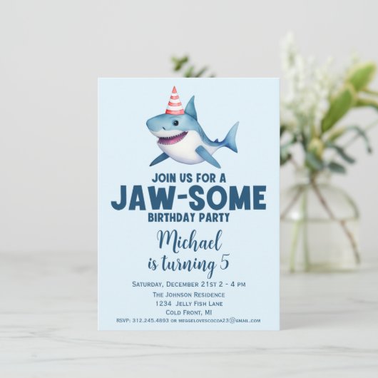 Jawsome Under the Zee Schattige Shark Birthday Kaart (Staand voorkant)