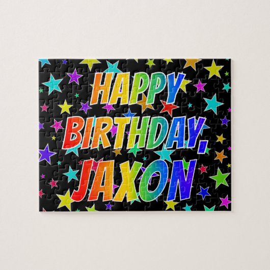 "JAXON" Voornaam, geun "HAPPY BIRTHDAY" Legpuzzel (Horizontaal)
