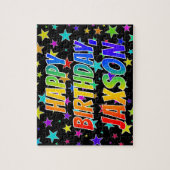 "JAXSON" Voornaam, geun "HAPPY BIRTHDAY" Legpuzzel (Verticaal)