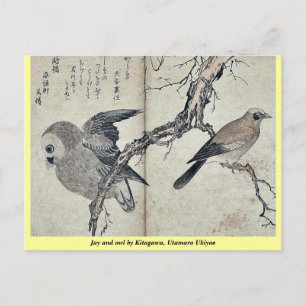 Jay en owl van Kitagawa, Utamaro Ukiyoe Briefkaart