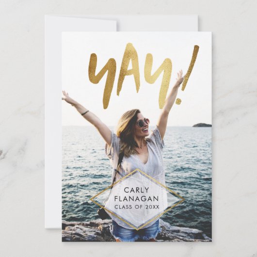 Jay! Gold Script Afstuderen Celebration Party Kaart (Voorkant)