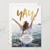 Jay! Gold Script Afstuderen Celebration Party Kaart (Voorkant / Achterkant)