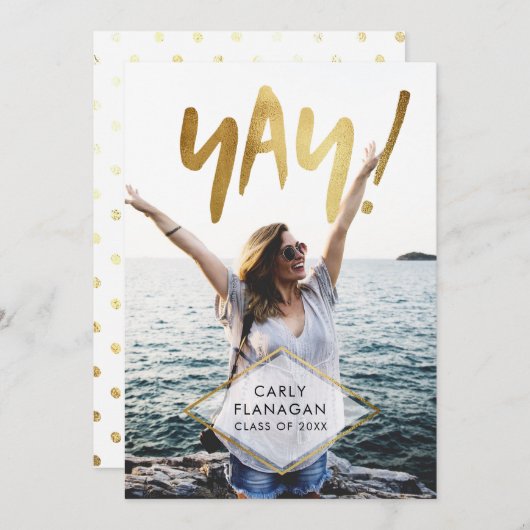 Jay! Gold Script Afstuderen Celebration Party Kaart (Voorkant / Achterkant)