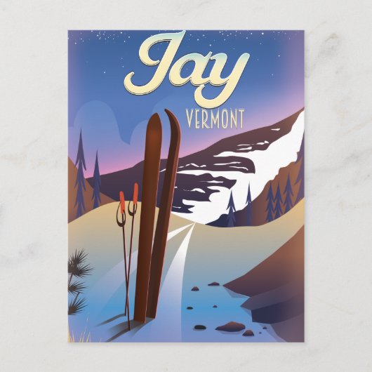 Jay Vermont USA ski-reisposter. Briefkaart (Voorkant)