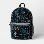Jayden gepersonaliseerde naam blauw grijs zwart bedrukte rugzak (Voorkant)