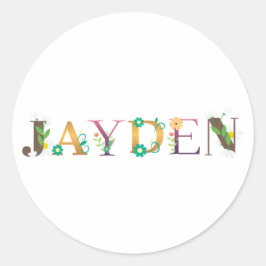 JAYDEN naam kunst met bloemen geborduurd Ronde Sticker