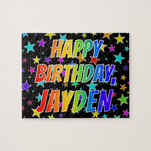 "JAYDEN" Voornaam, Fun "HAPPY BIRTHDAY" Legpuzzel (Horizontaal)
