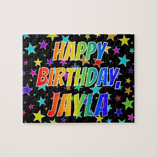 "JAYLA" voornaam, geun "HAPPY BIRTHDAY" Legpuzzel (Horizontaal)