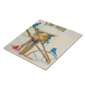 Jays and a Cardinal Sharing Winter Breakfast Tegeltje (Zijkant)