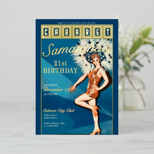 Jazz Age Flapper Cabaret Paris Glam Verjaardagsfee Folie Uitnodiging (Staand Voorkant)