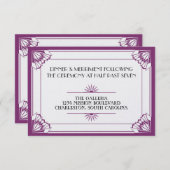 Jazz Age paarse art deco bruiloftsreceptie Informatiekaartje (Voorkant / Achterkant)