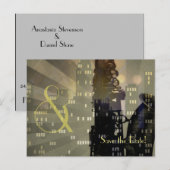 Jazz Age Saxofoon City Skyline Bruiloft Set Aankondigingskaart (Voorkant / Achterkant)