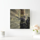 Jazz Age Saxophone City Skyline Wedding Gift Vierkante Klok (Huis)