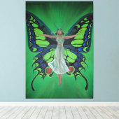 Jazz Age Showgirl Flapper Wearing Butterfly Wings Canvas Afdruk (Insitu (Houten vloer))