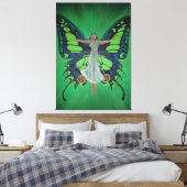 Jazz Age Showgirl Flapper Wearing Butterfly Wings Canvas Afdruk (Insitu (Slaapkamer))