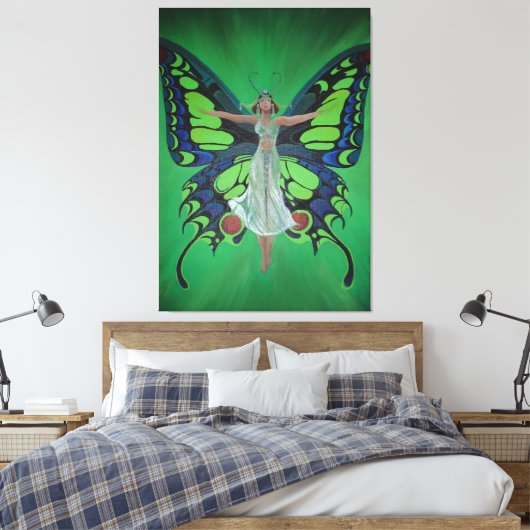 Jazz Age Showgirl Flapper Wearing Butterfly Wings Canvas Afdruk (Insitu (Slaapkamer))