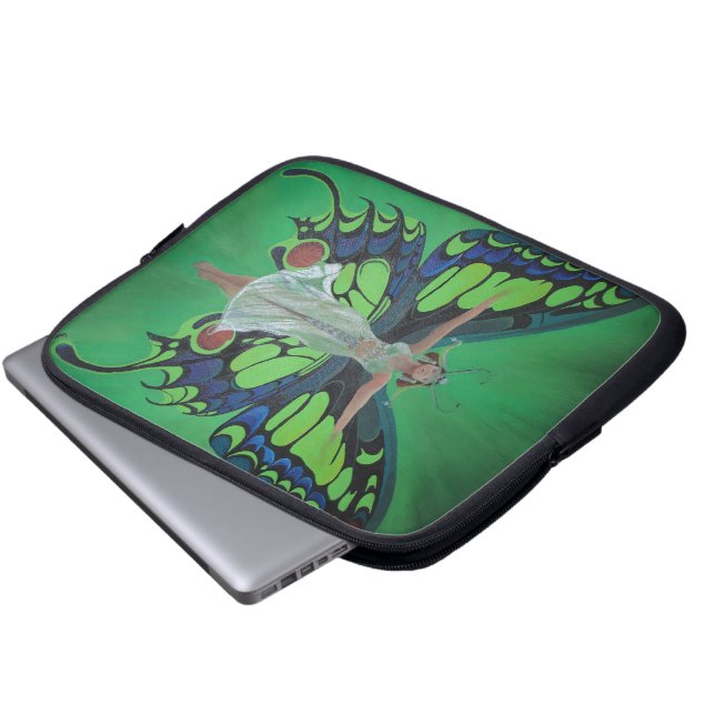 Jazz Age Showgirl Flapper Wearing Butterfly Wings Laptop Sleeve (Voorkant onderkant)