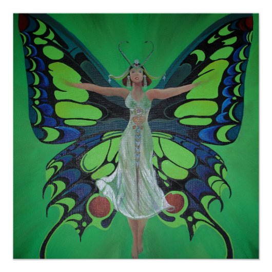 Jazz Age Showgirl Flapper Wearing Butterfly Wings Perfect Poster (Voorkant)