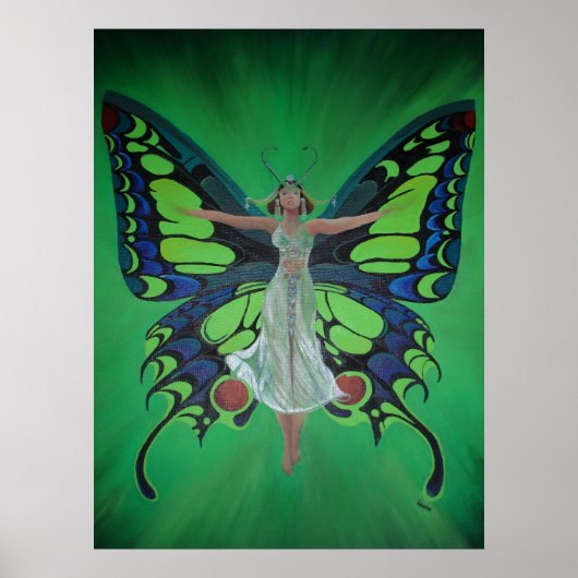 Jazz Age Showgirl Flapper Wearing Butterfly Wings Poster (Voorkant)