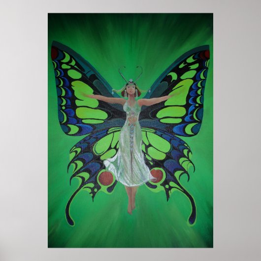 Jazz Age Showgirl Flapper Wearing Butterfly Wings Poster (Voorkant)