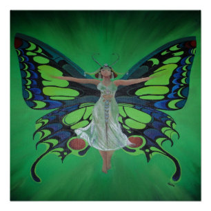 Jazz Age Showgirl Flapper Wearing Butterfly Wings Poster