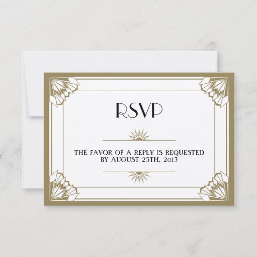 Jazz age taupe Art Deco RSVP trouwreactie Kaartje (Voorkant)