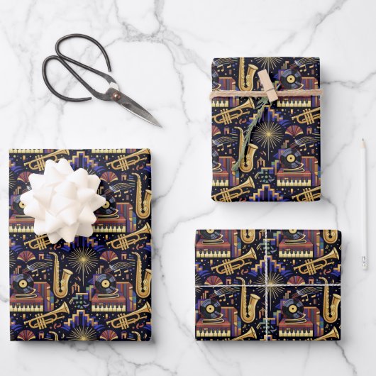 Jazz Age-vieringspatroon Inpakpapier Vel (Voorkant)