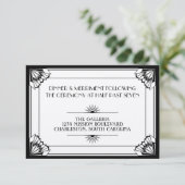 Jazz age zwart art deco bruiloftsreceptie kaart (Staand voorkant)