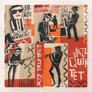 Jazz Band Cool Vintage Poster Glazen Onderzetter