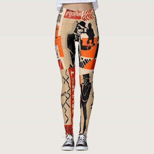 Jazz Band Cool Vintage Poster Leggings (Voorkant)