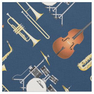 Jazz Band Instruments Musician Decor Blue Stof
