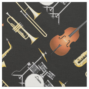 Jazz Band Instruments Musician Decor Stof