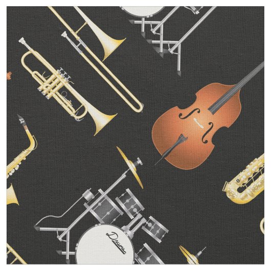 Jazz Band Instruments Musician Decor Stof (Close Up)