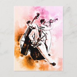 JAZZ Band Musicians Unieke Waterverf Muziek Briefkaart