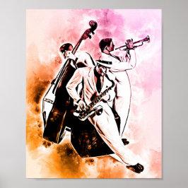 JAZZ Band Musicians Unieke Waterverf Muziek Poster