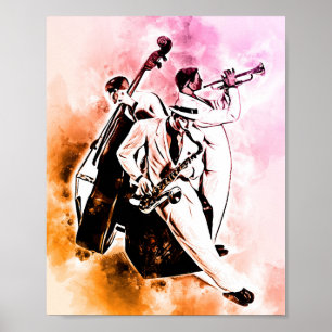 JAZZ Band Musicians Unieke Waterverf Muziek Poster