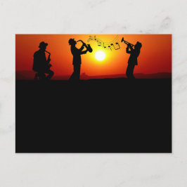 Jazz Band Silhouette Oranje Sunset Briefkaart