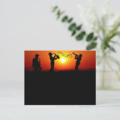 Jazz Band Silhouette Oranje Sunset Briefkaart (Staand voorkant)