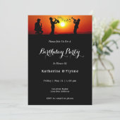 Jazz Band Silhouette Oranje Sunset Verjaardag Kaart (Staand voorkant)