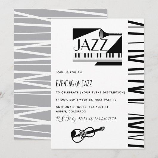 Jazz Blues thema feest uitnodiging (Voorkant / Achterkant)