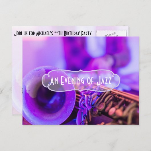 Jazz Blues Theme Retro Party uitnodiging (Voorkant / Achterkant)