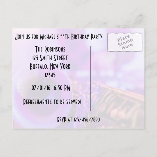 Jazz Blues Theme Retro Party uitnodiging (Achterkant)