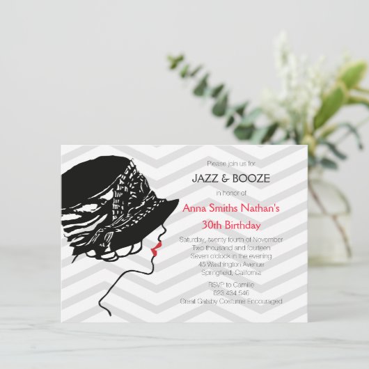 Jazz & Booze Great Gatsby verjaardagsuitnodiging Kaart (Staand voorkant)