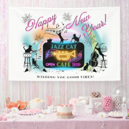 Jazz Cat Cafe Nieuwjaarsbanner Spandoek