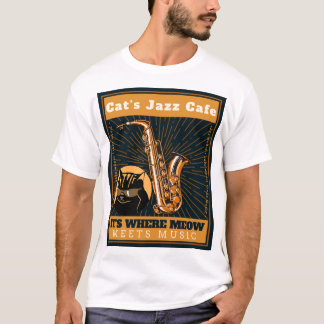 Jazz Cat Cafe - saxofoon met saxofoon T-shirt