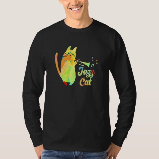Jazz Cat Cat Playing Trumpet Kitten Musician T-shirt (Voorkant)