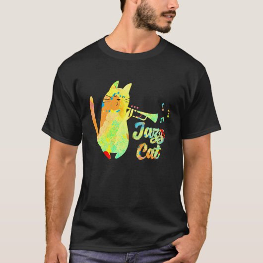 Jazz Cat Cat Playing Trumpet Kitten Musician T-shirt (Voorkant)