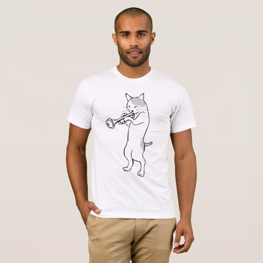 Jazz Cat, die de Trumpet Funny T-Shirts speelt (Voorkant volledig)