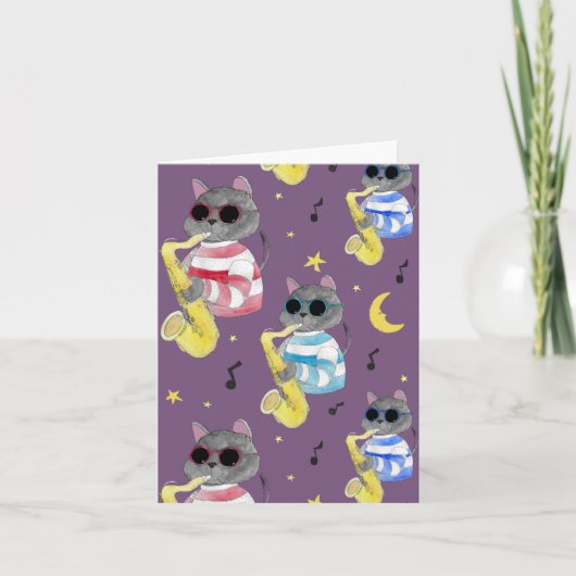 Jazz Cat Feestdagen Kaart (Voorkant)