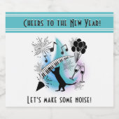 Jazz Cat | Piano | Kwarten naar het nieuwe jaar Sparkling Wijnetiket (Enkel label)